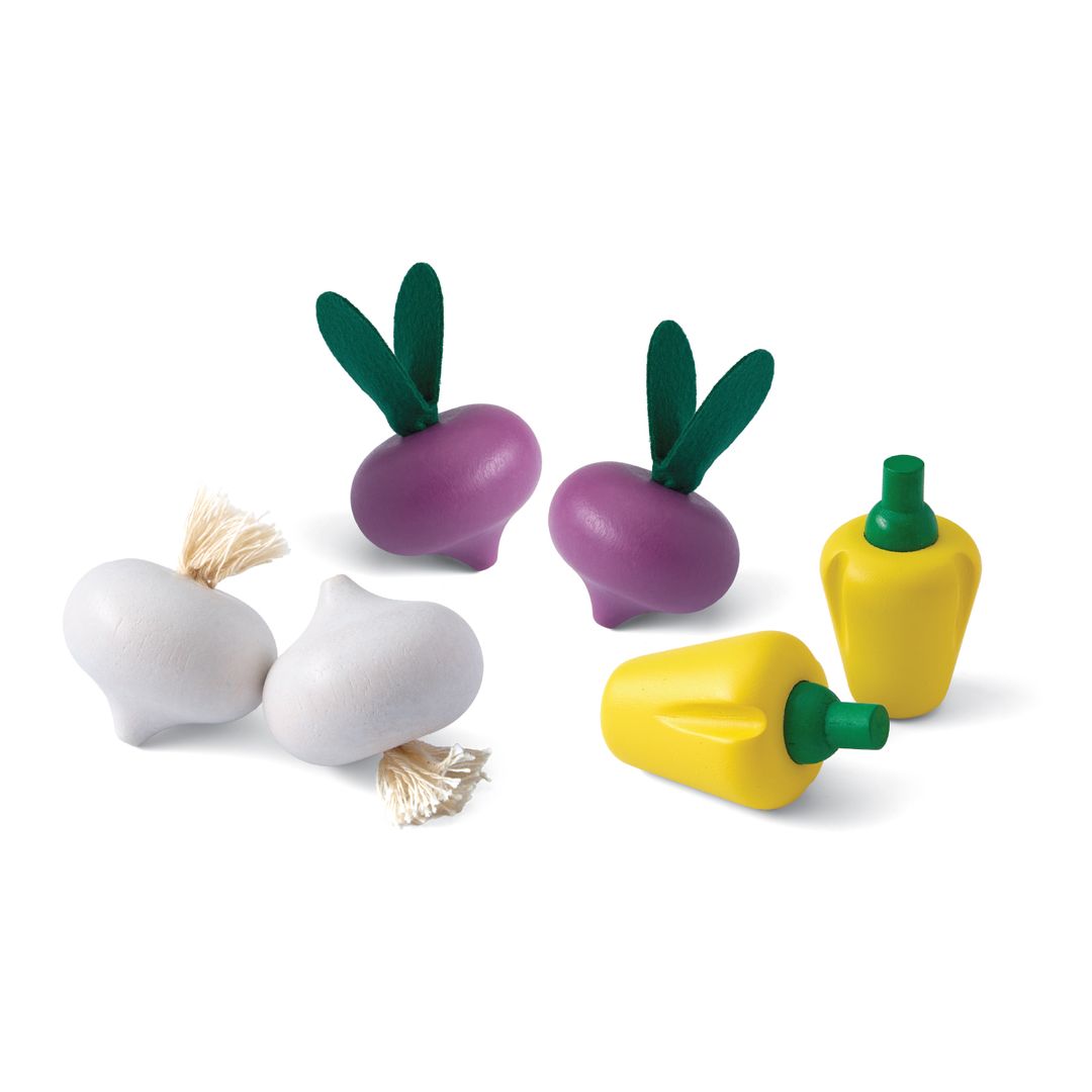 Fresh Produce Set C (Red Radishes, Garlics & Yellow Bell Peppers)