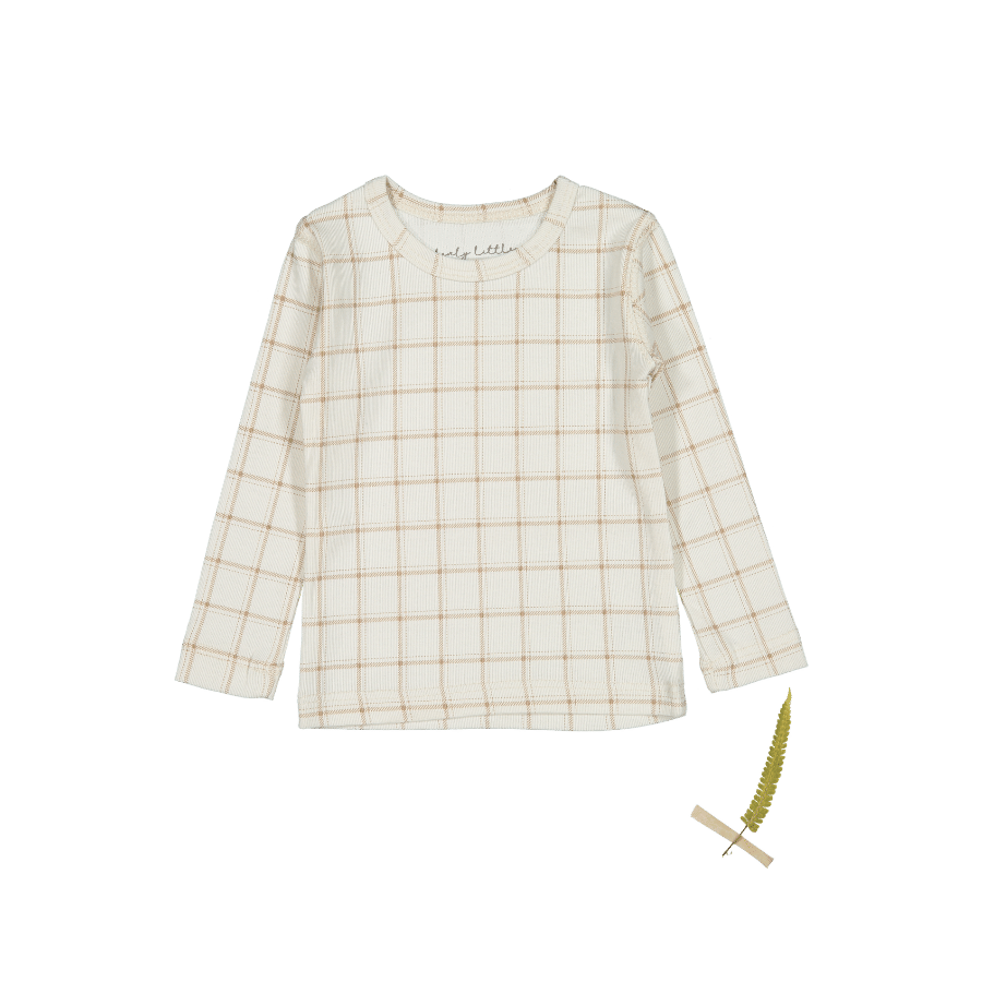 The Printed Long Sleeve Tee - Tan Grid