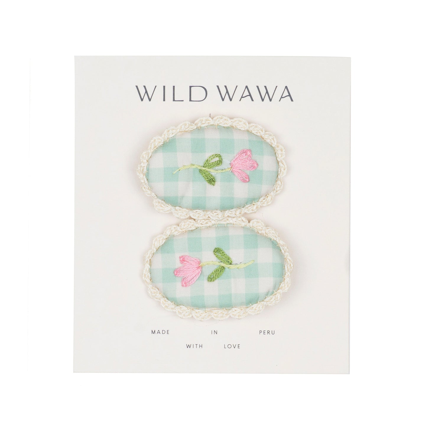 Crochet Clip Set | Green Gingham