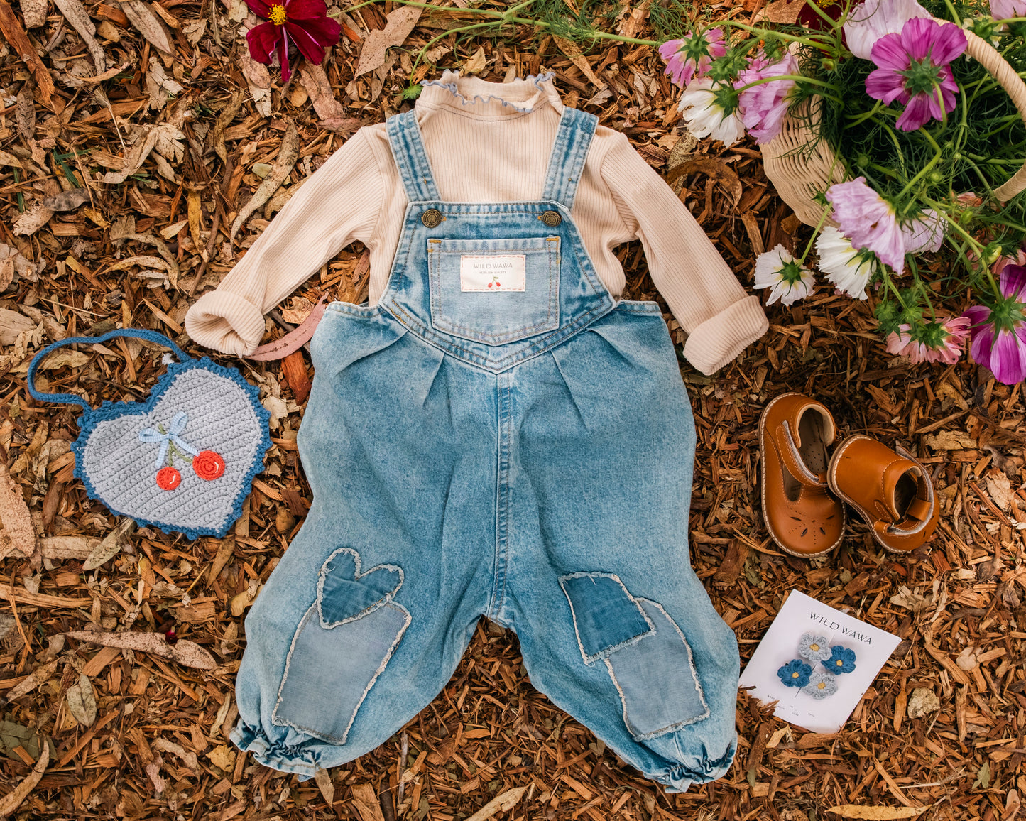 Patchwork Heart Overalls | Denim