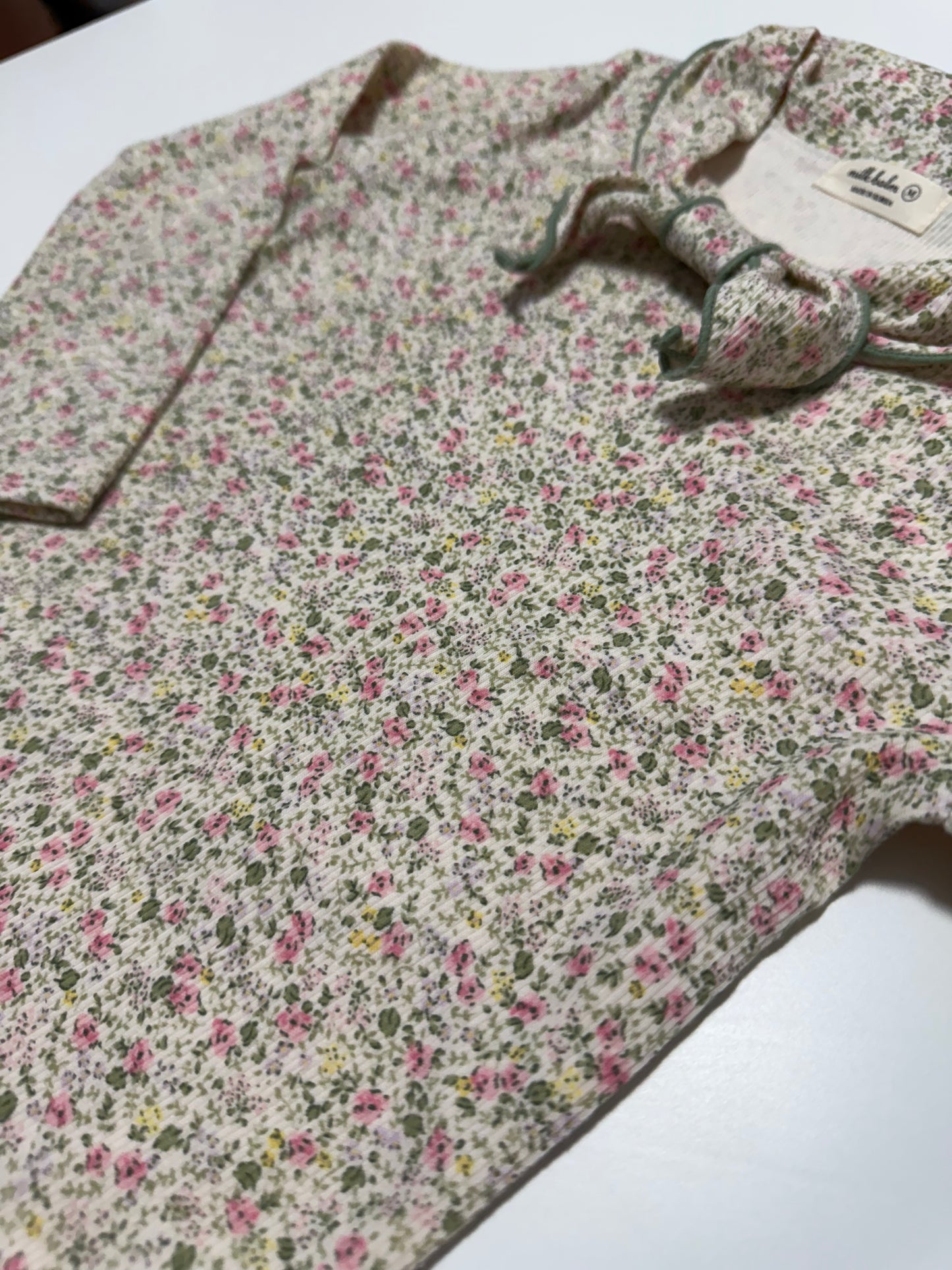 Green Floral Ribbed Long Sleeve
