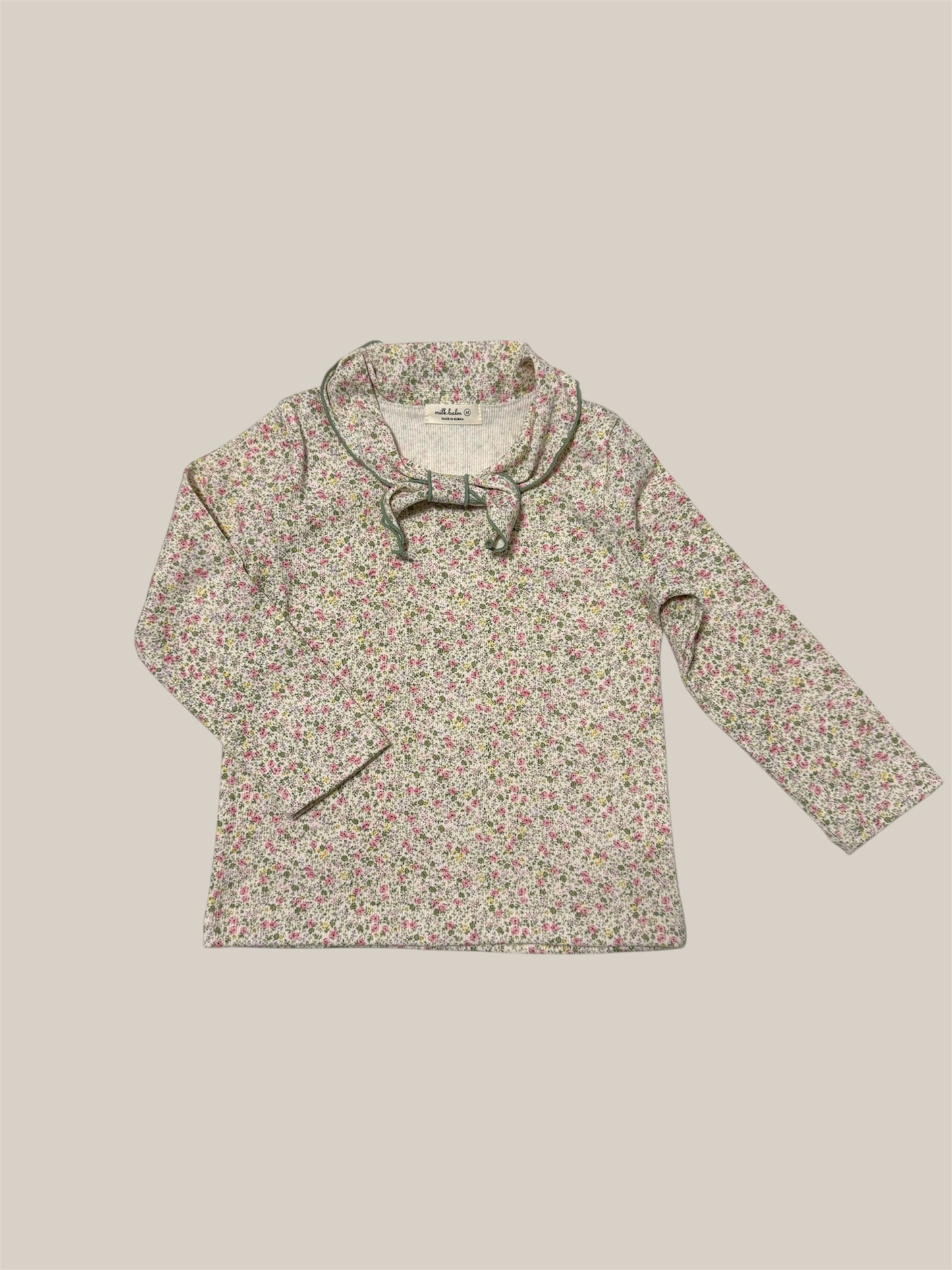 Green Floral Ribbed Long Sleeve