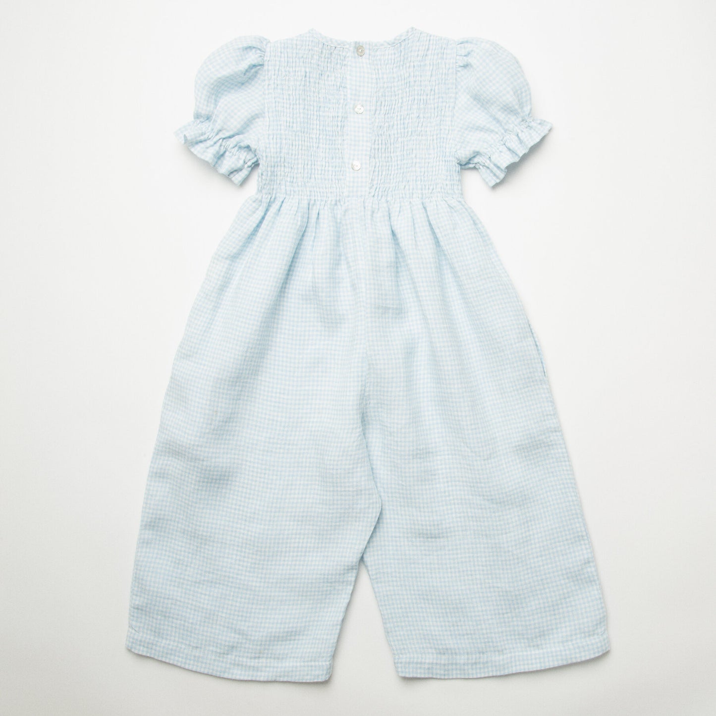 Jumping Jack Jumpsuit | Baby Blue & Milk Mini Check Linen