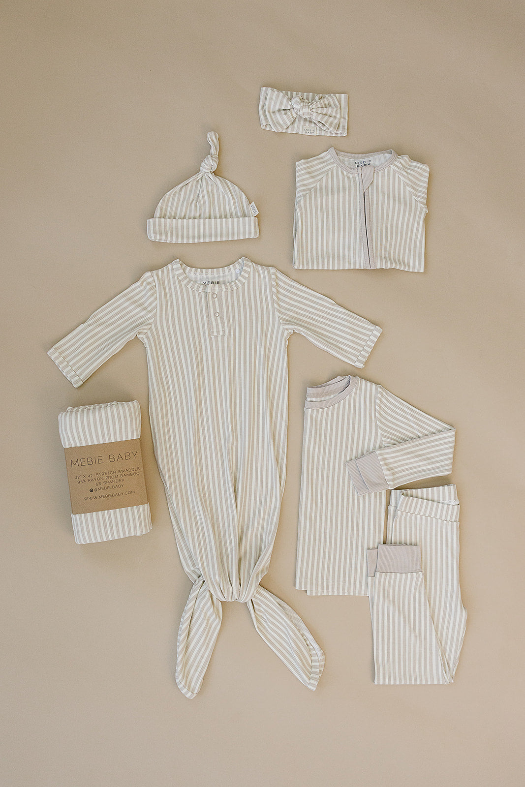 Taupe Stripe Ribbed Bamboo Newborn Knot Hat