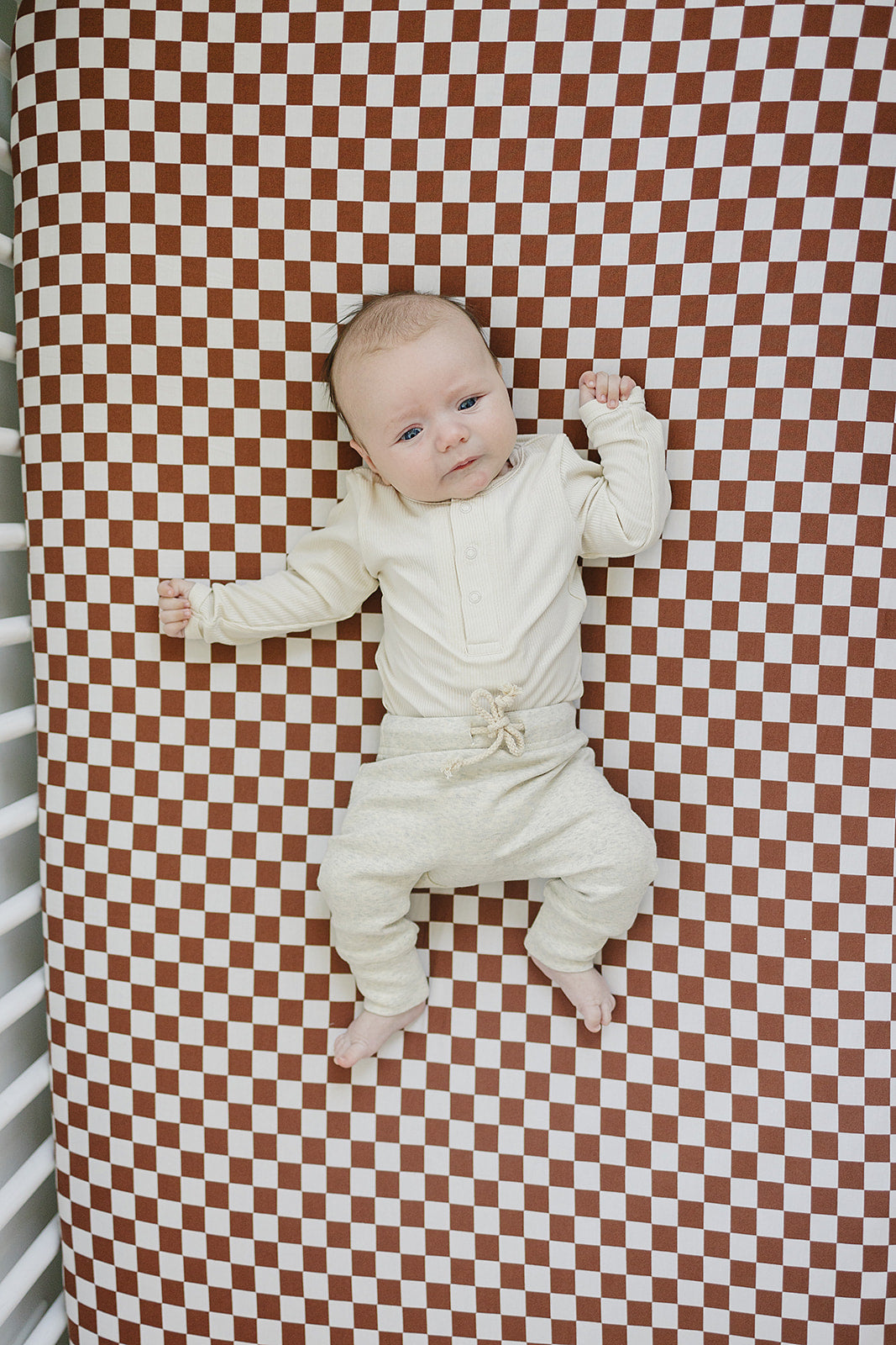 Rust Checkered Bamboo Ribbed Stretch Crib Sheet