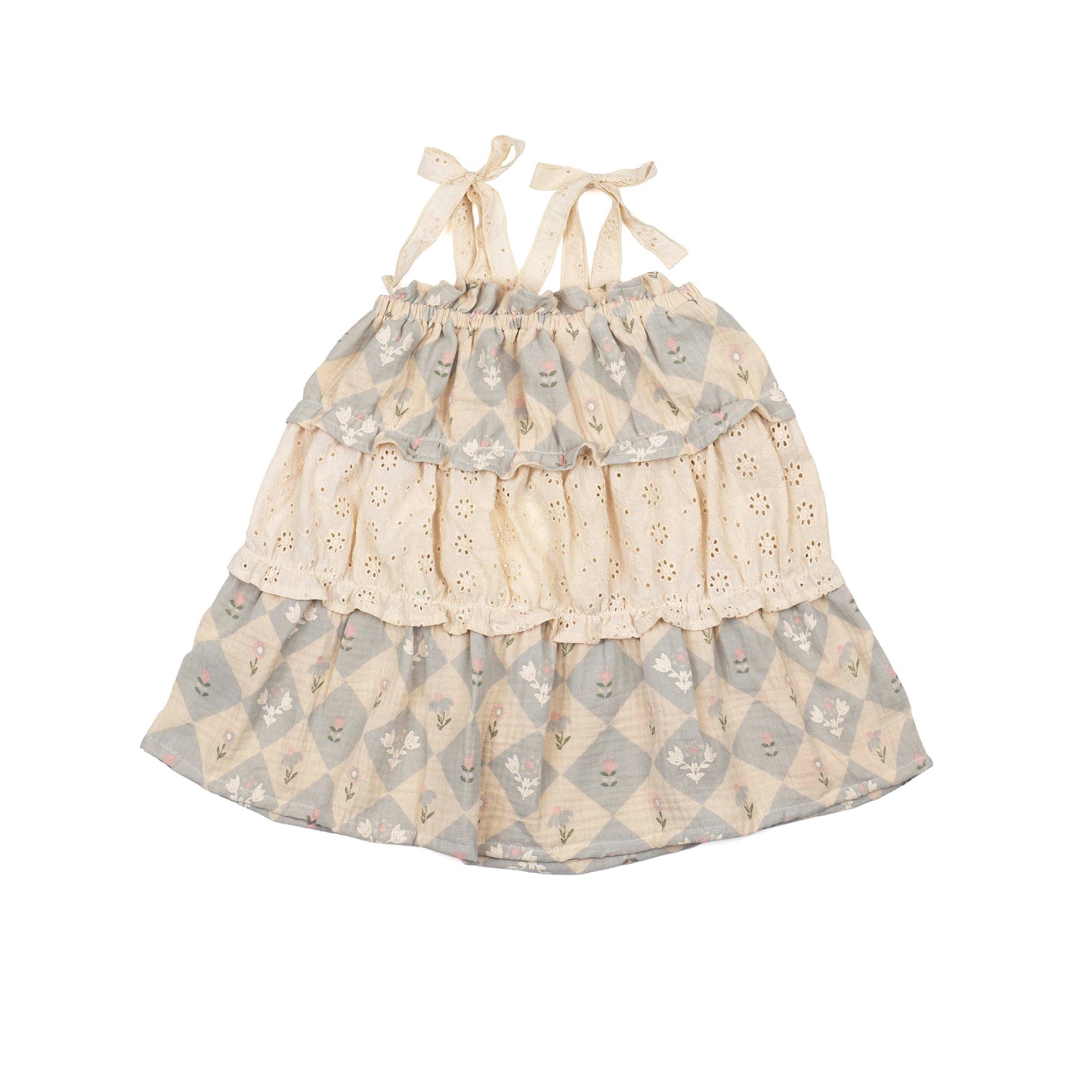 Amber Dress | Patchwork Floral Dusted Blue