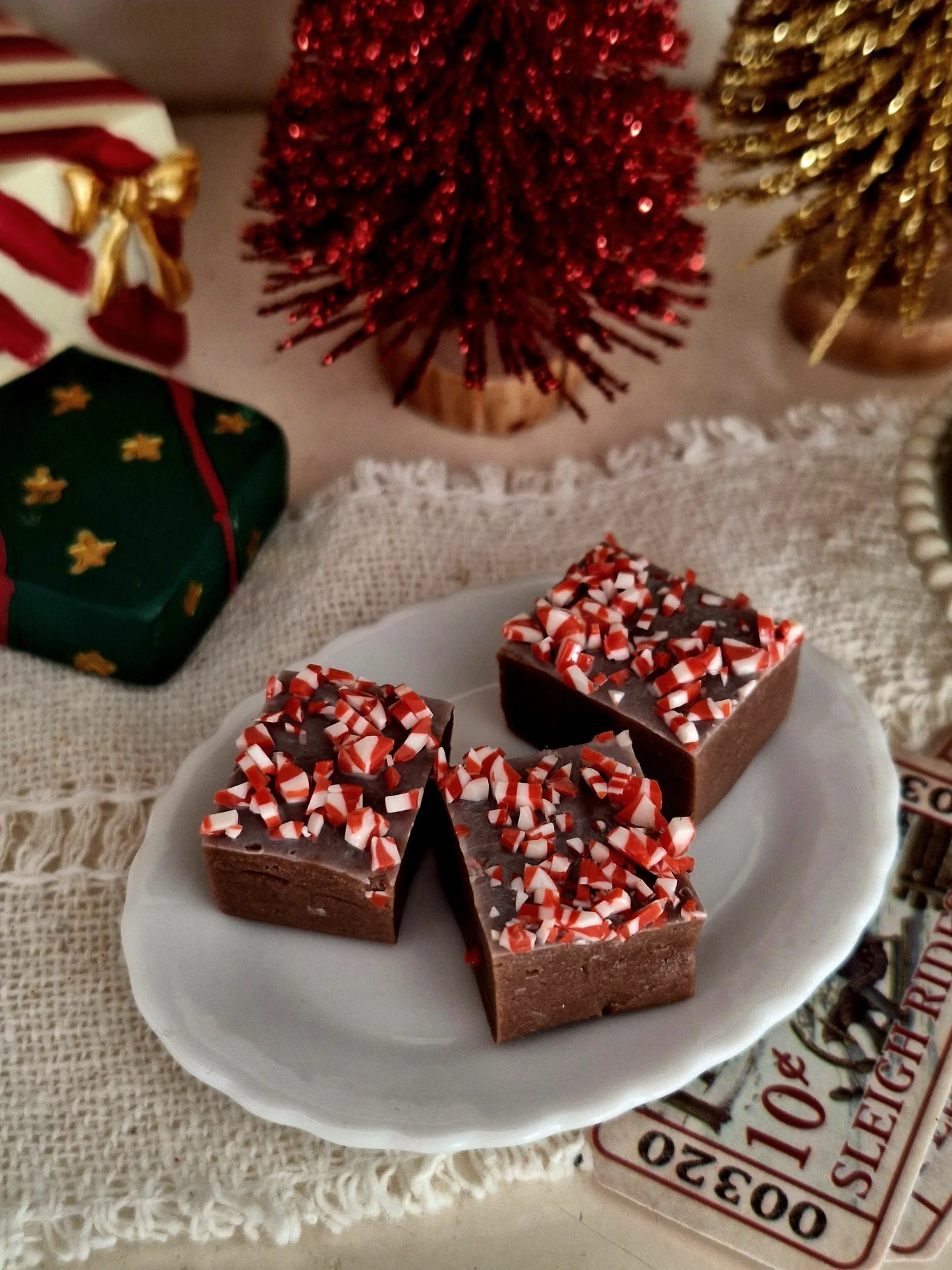 Miniature Peppermint Fudge | Three Pieces