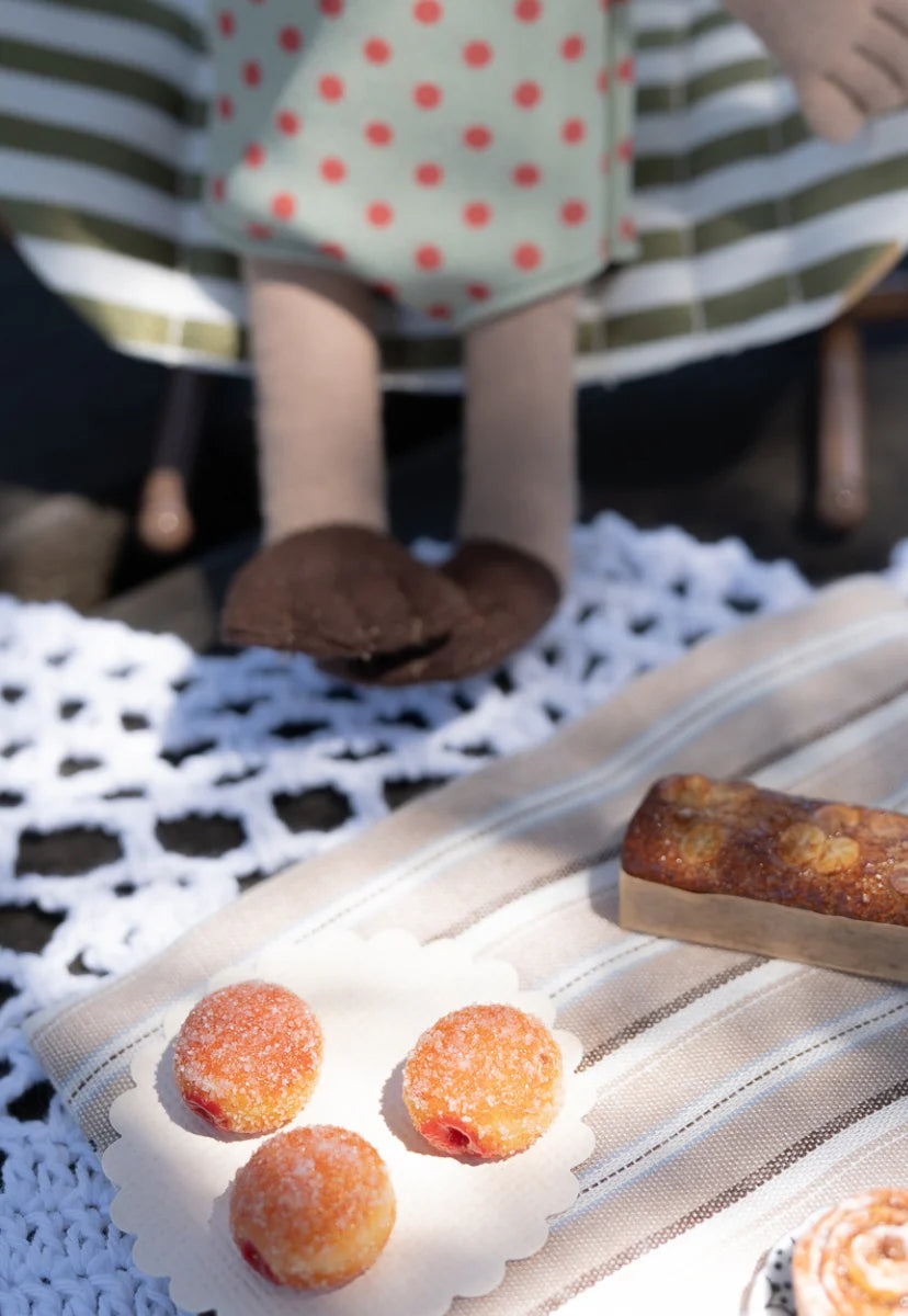 Miniature Jam Donuts on a Paper Doily | Three Pieces