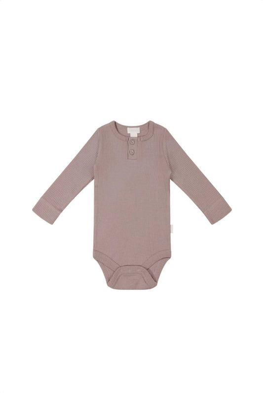 Organic Cotton Modal Long Sleeve Bodysuit - Mauve Shadow