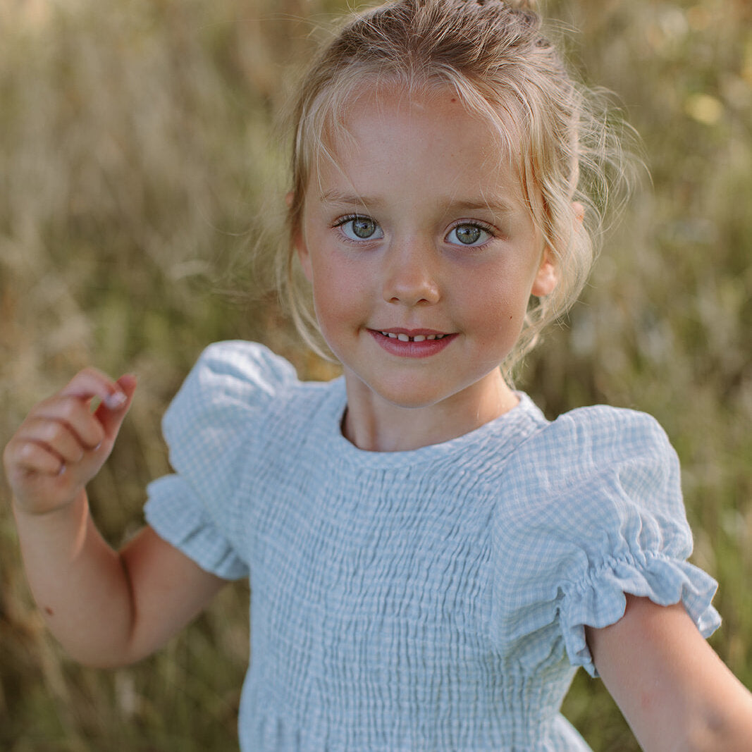 Jumping Jack Jumpsuit | Baby Blue & Milk Mini Check Linen