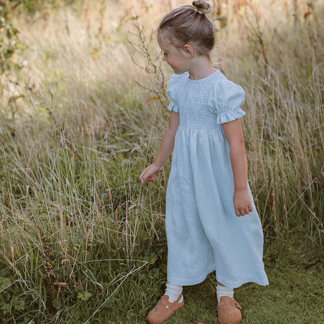 Jumping Jack Jumpsuit | Baby Blue & Milk Mini Check Linen