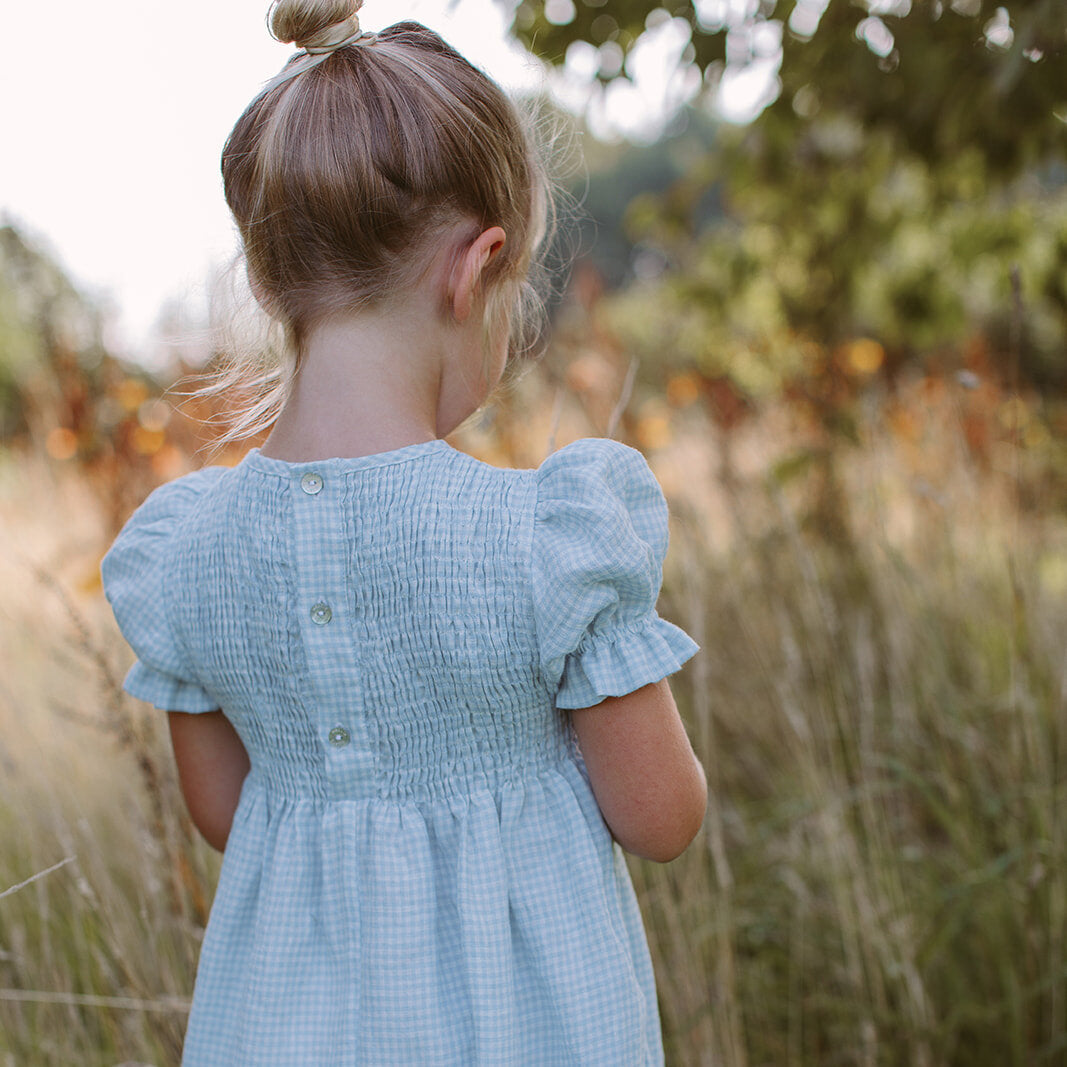 Jumping Jack Jumpsuit | Baby Blue & Milk Mini Check Linen