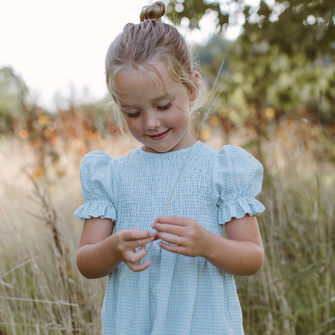 Jumping Jack Jumpsuit | Baby Blue & Milk Mini Check Linen