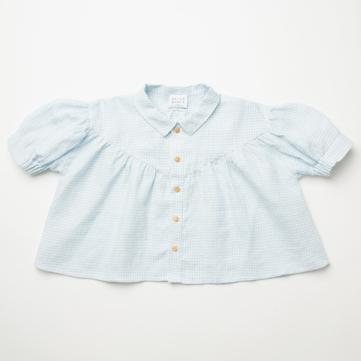 Duck, Duck, Goose Blouse | Baby Blue & Milk Mini Check Linen