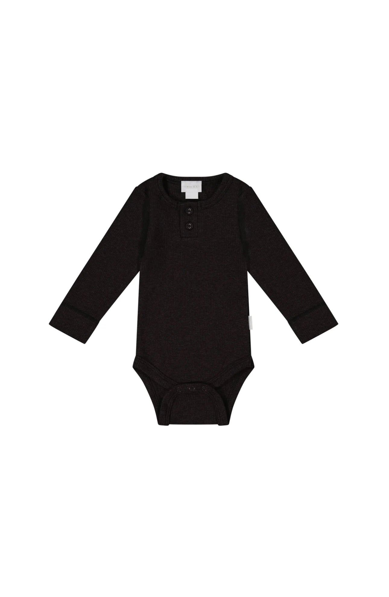 Organic Cotton Fine Rib Long Sleeve Bodysuit - Dark Chocolate