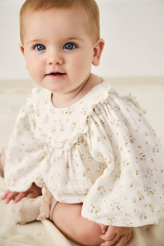 Organic Cotton Muslin Frances Playsuit | Nina Watercolour Floral 1YR