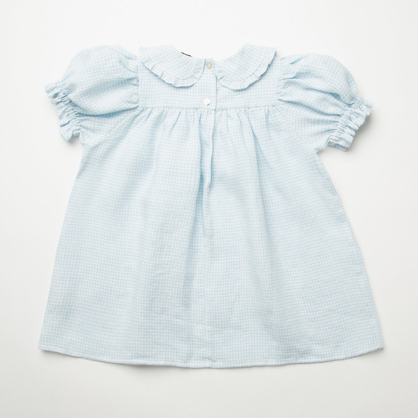 Marbles Dress | Baby Blue & Milk Mini Check Linen