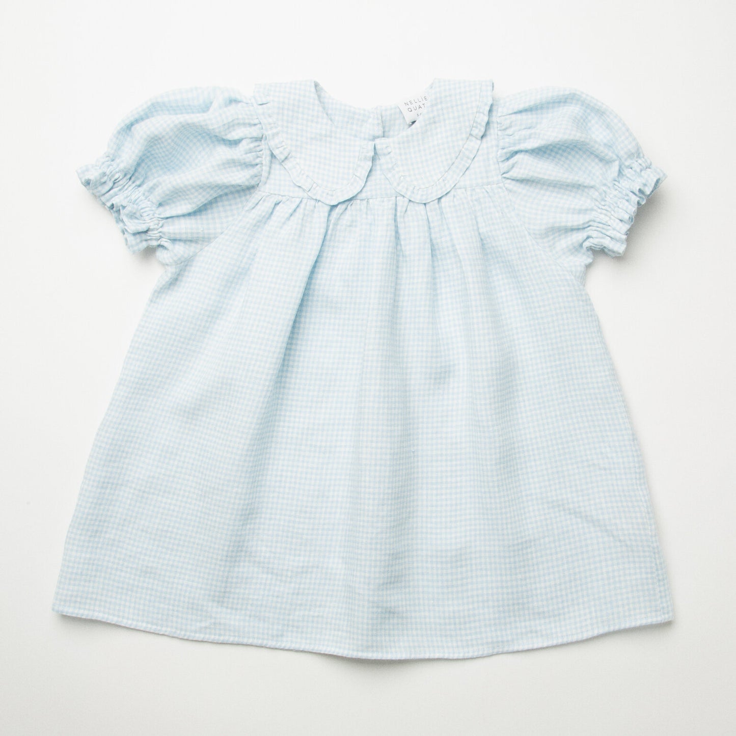 Marbles Dress | Baby Blue & Milk Mini Check Linen