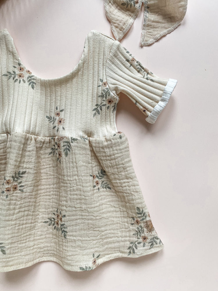 Vintage Floral Dress Ribbed Knit Muslin in 2-4T