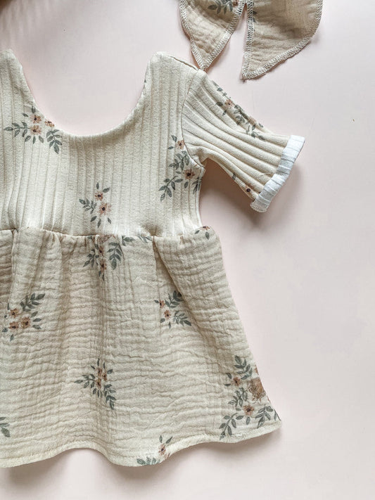 Vintage Floral Dress Ribbed Knit Muslin in 2-4T