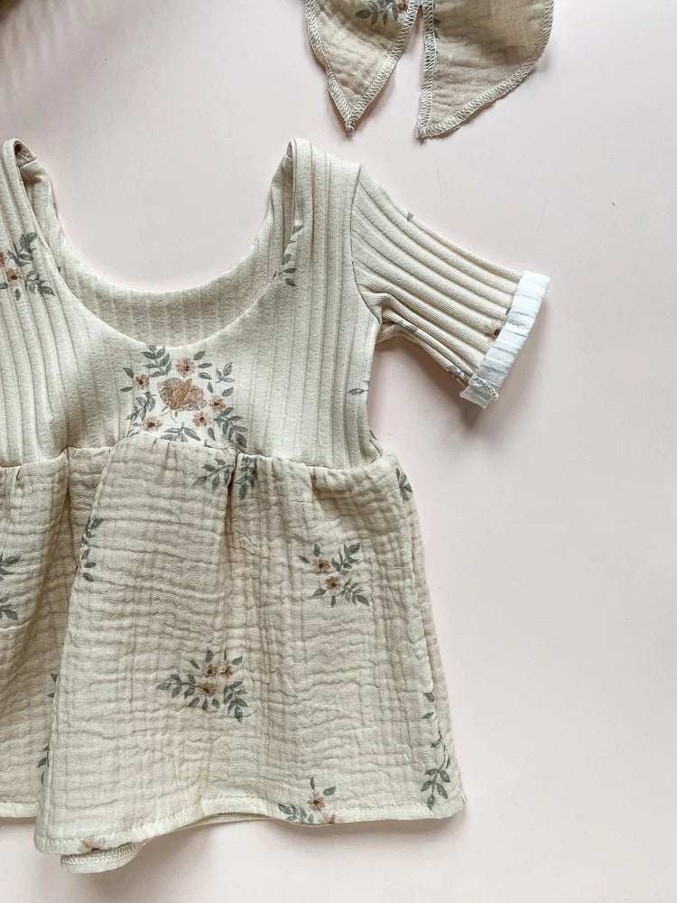 Vintage Floral Dress Ribbed Knit Muslin in 2-4T