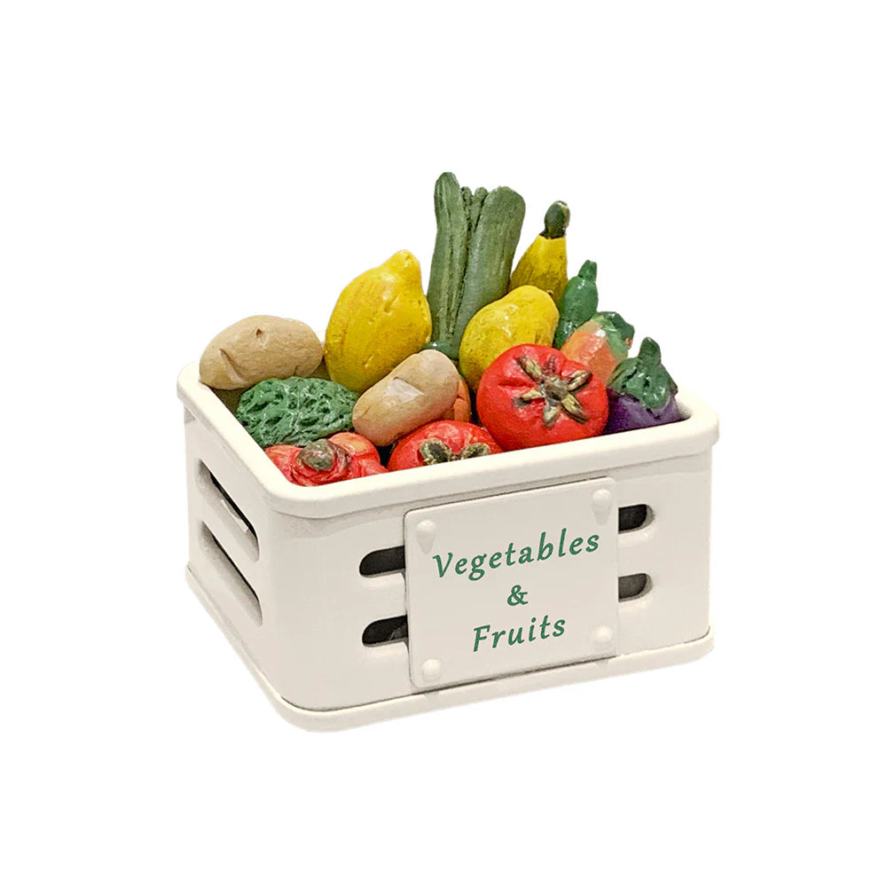 Vegetables & Fruits Set 1:6 Scale — 14-Piece Hand-Painted Poly with Metal Crate