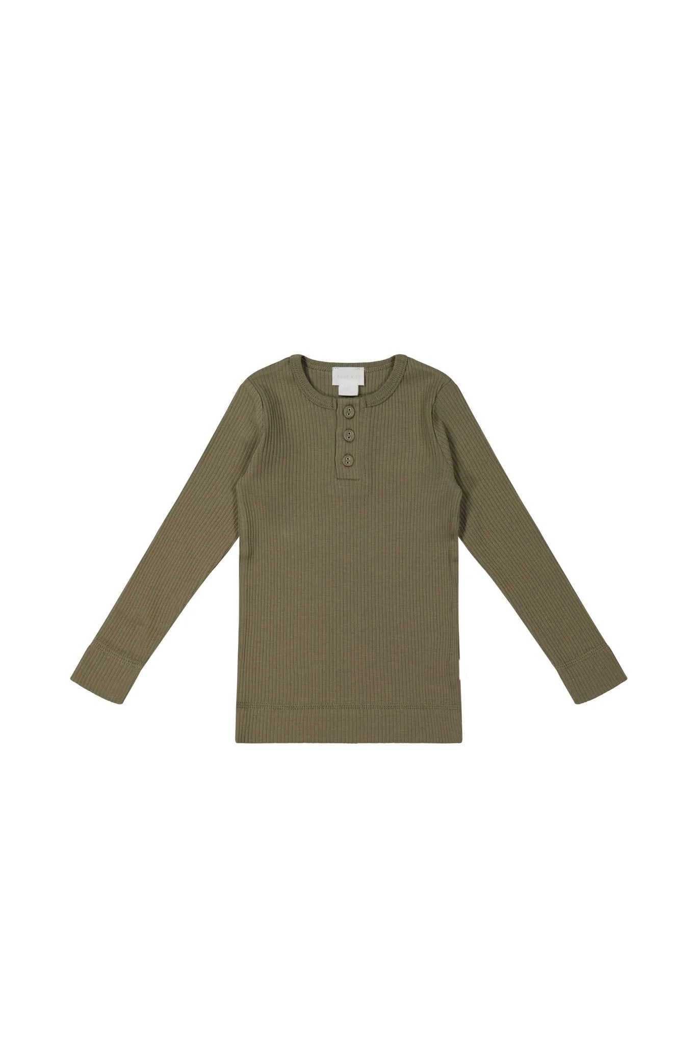 Organic Cotton Modal Long Sleeve Henley - Fir Bark