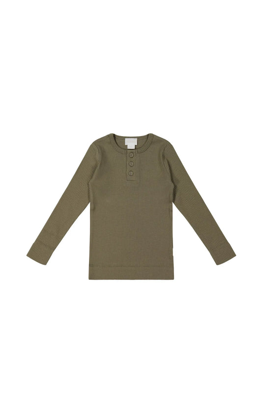 Organic Cotton Modal Long Sleeve Henley - Fir Bark