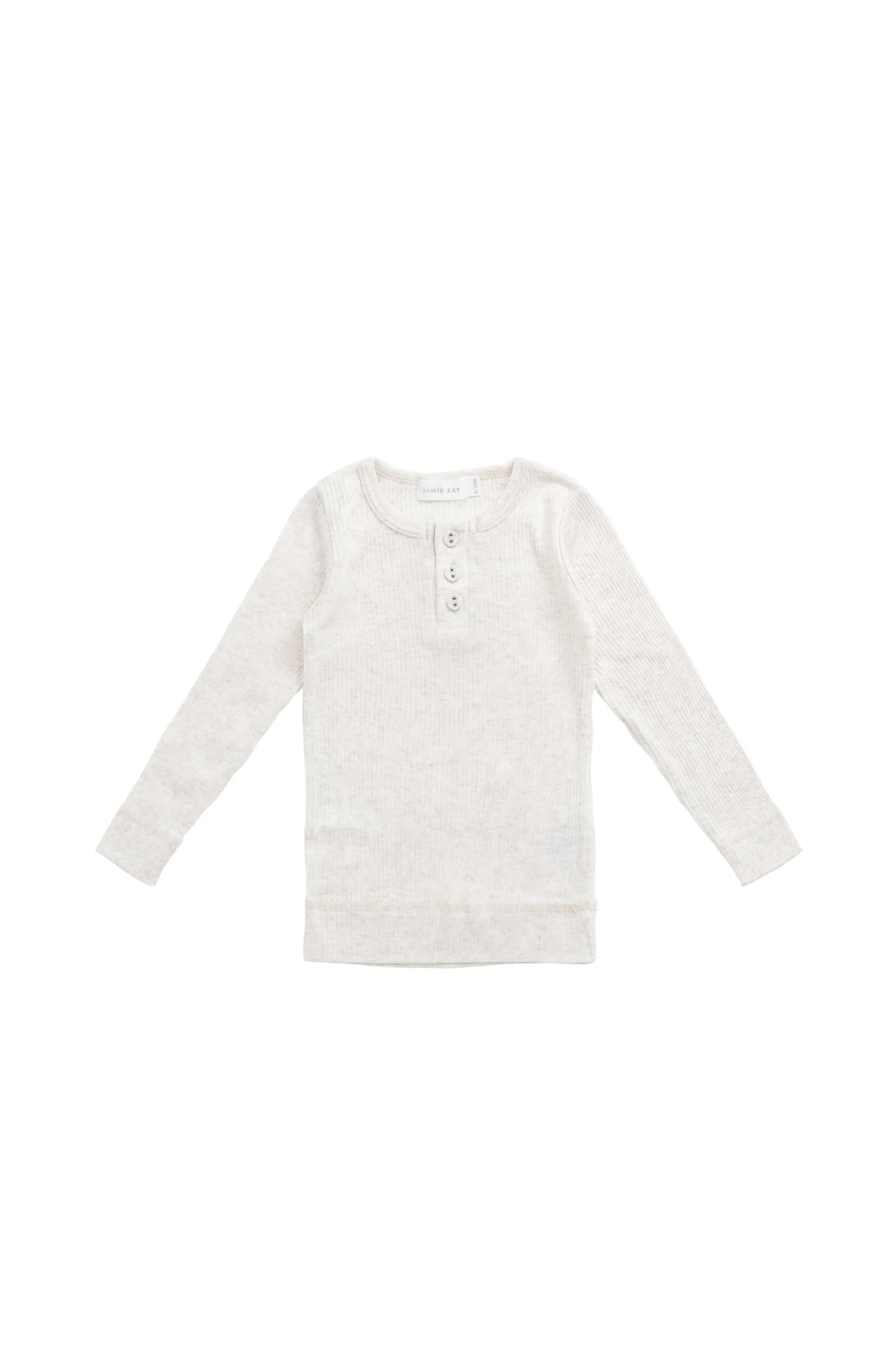 Organic Cotton Modal Long Sleeve Henley - Oatmeal Marle