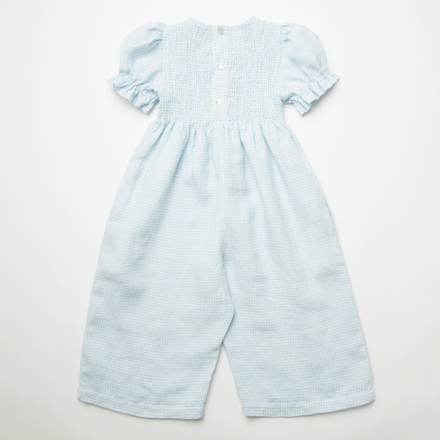 Jumping Jack Jumpsuit | Baby Blue & Milk Mini Check Linen