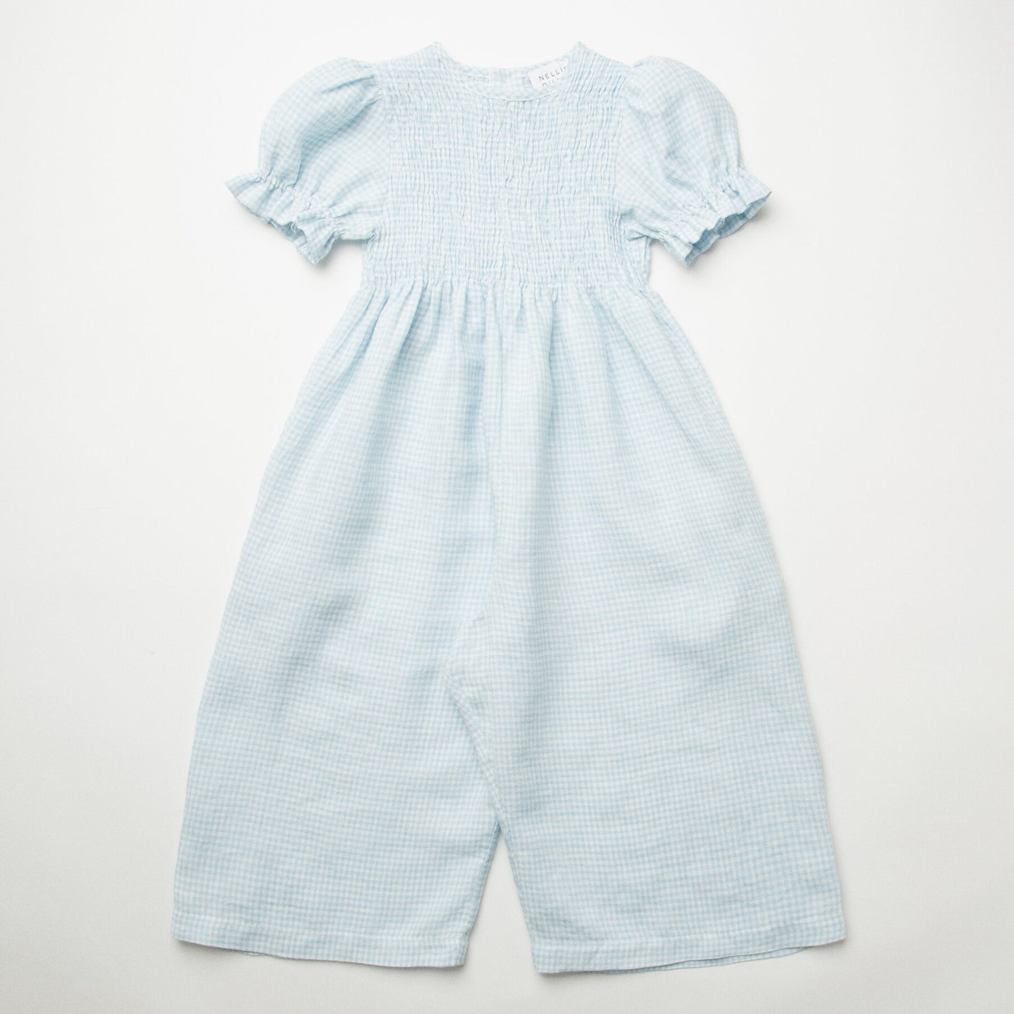 Jumping Jack Jumpsuit | Baby Blue & Milk Mini Check Linen