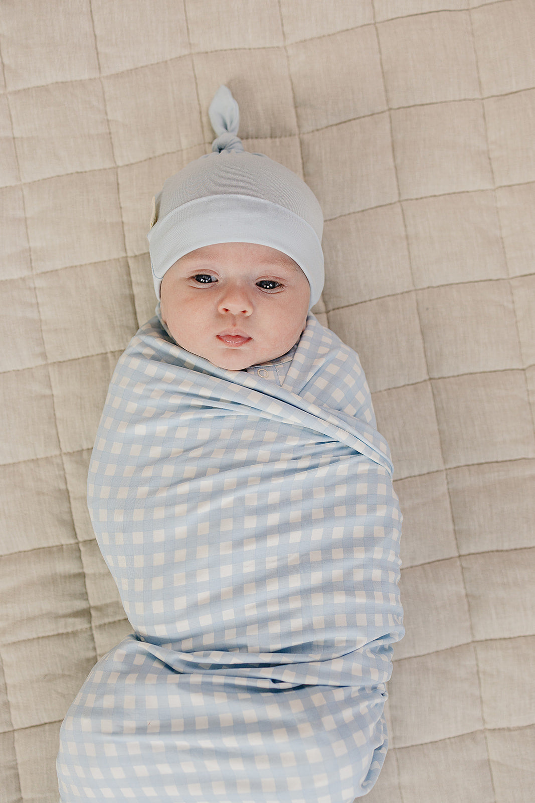 Blue Gingham Bamboo Stretch Swaddle