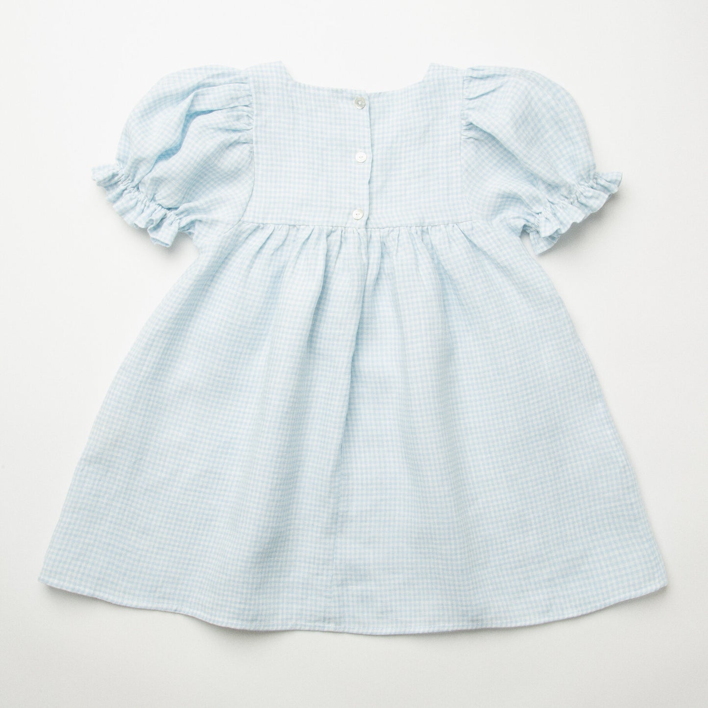 Skipping Dress | Baby Blue & Milk Mini Check Linen