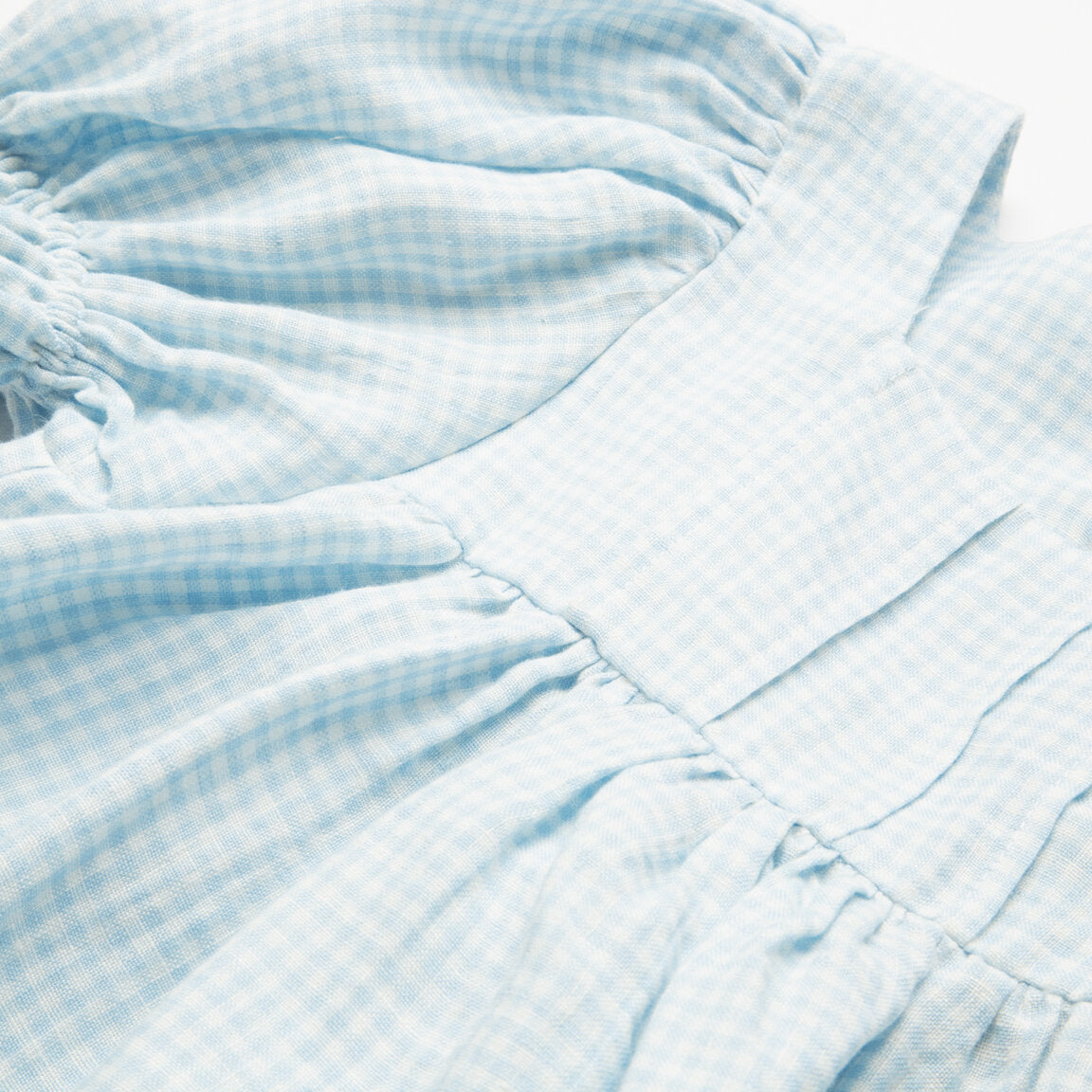 Skipping Dress | Baby Blue & Milk Mini Check Linen