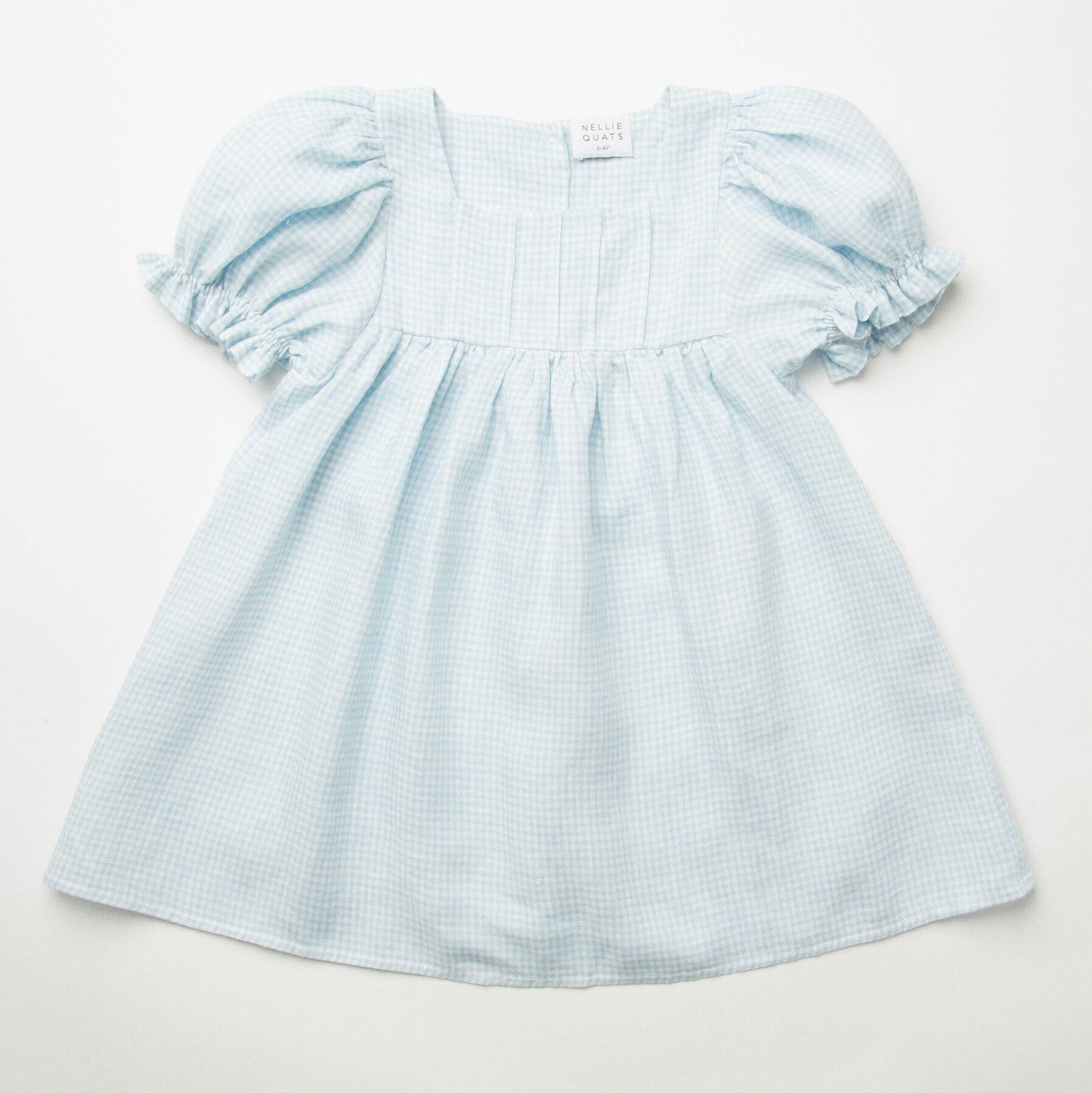 Skipping Dress | Baby Blue & Milk Mini Check Linen