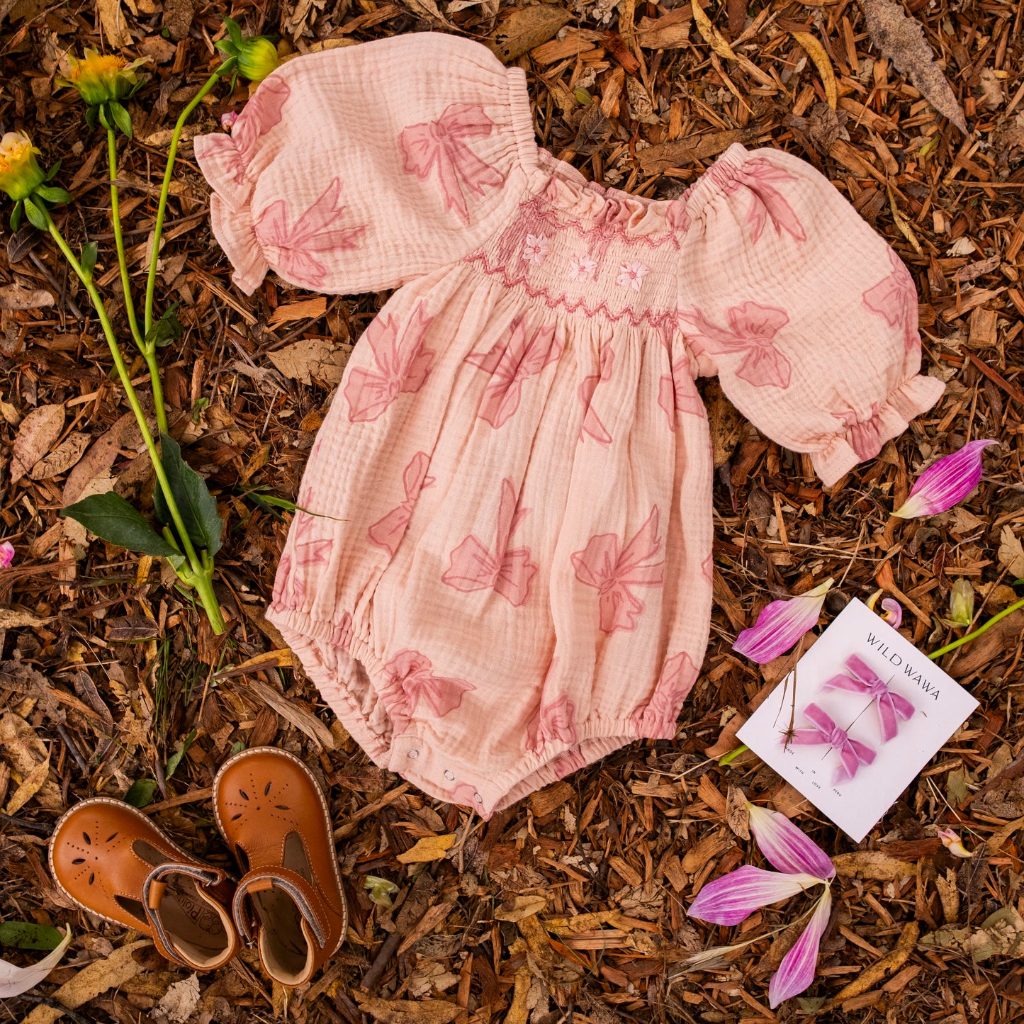 Ivy Romper | Vintage Bows Dusty Pink