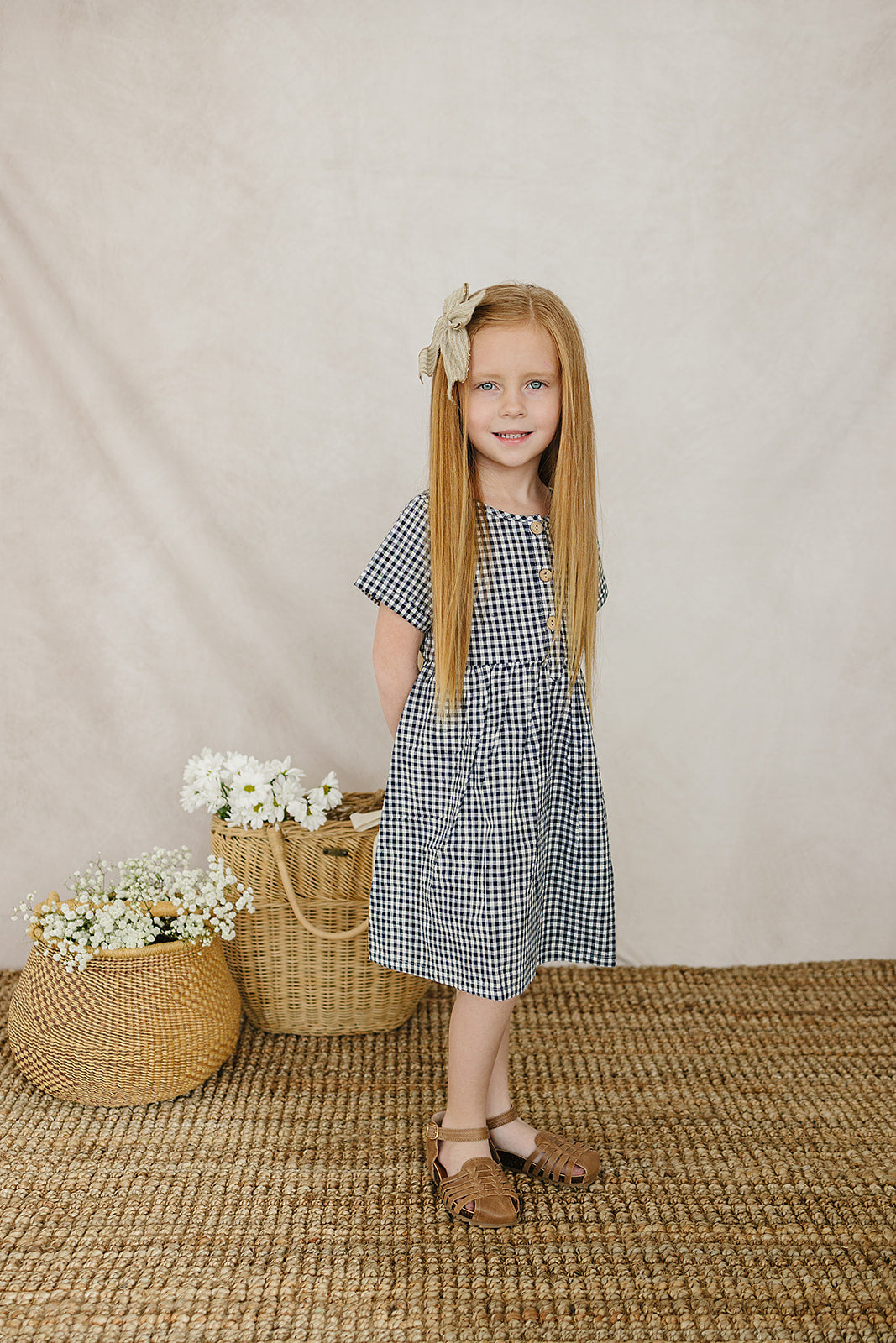 Navy Gingham Linen Cotton Dress