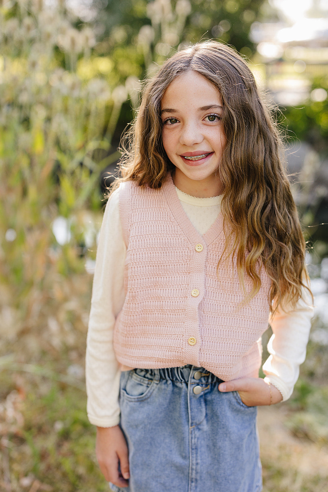 Pink Knit Button Down Vest