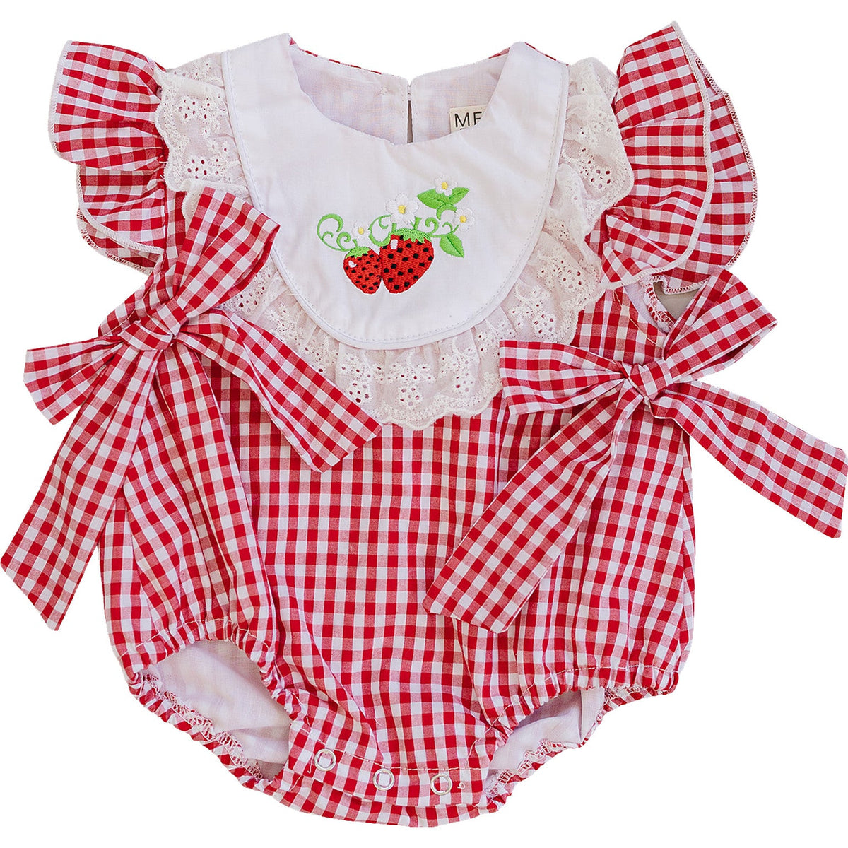 Gingham Strawberry Bubble Romper