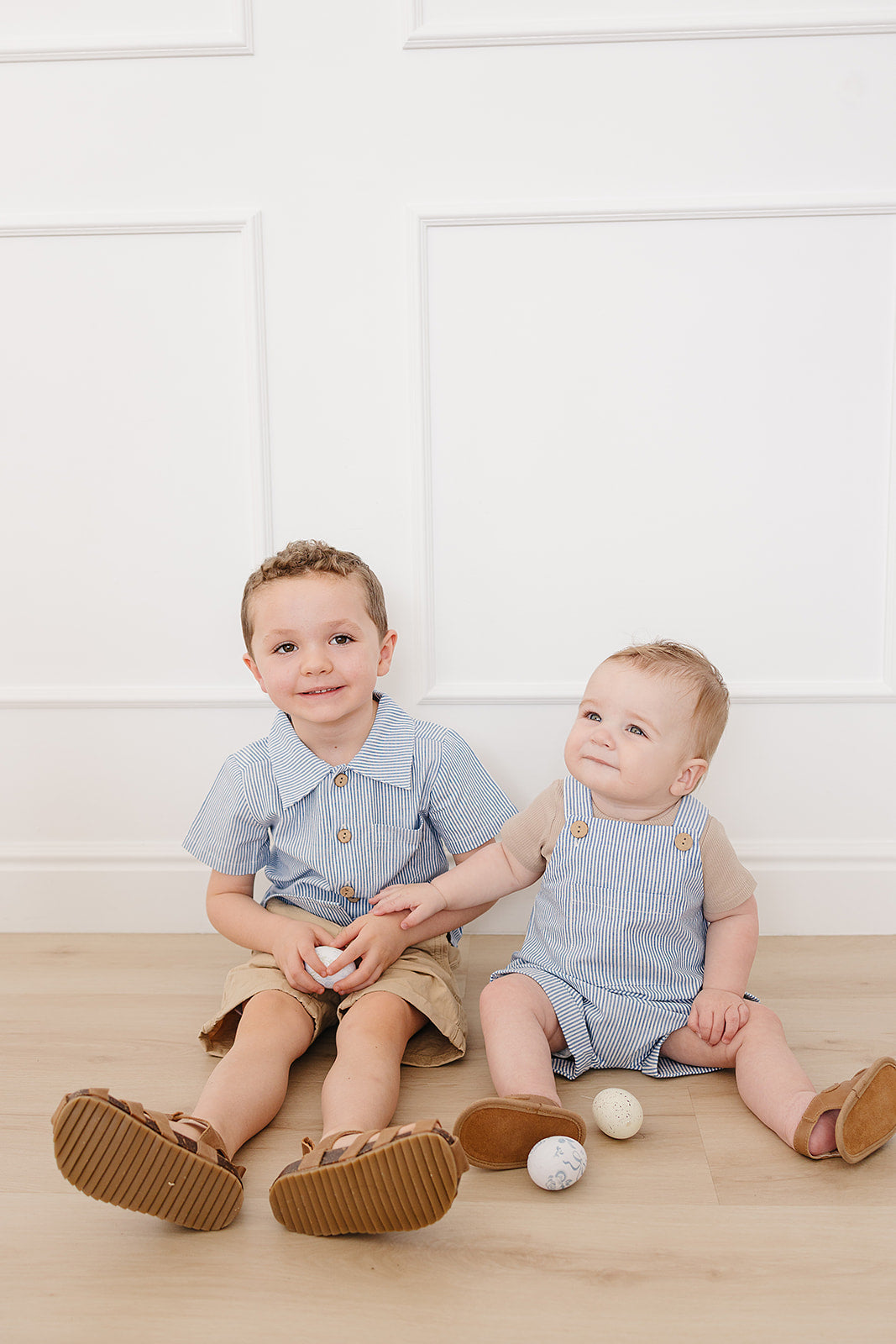 Blue Stripe Short Linen Overalls