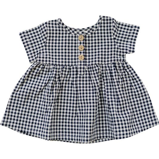 Navy Gingham Linen Cotton Dress