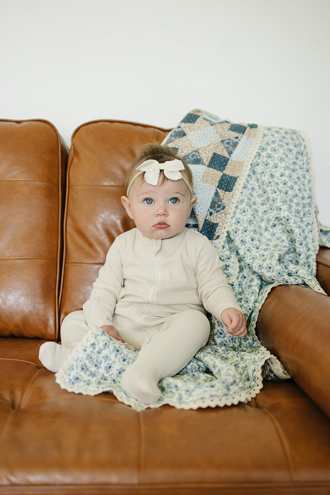 Patchwork Print + Blue Blossom Lace Muslin Quilt