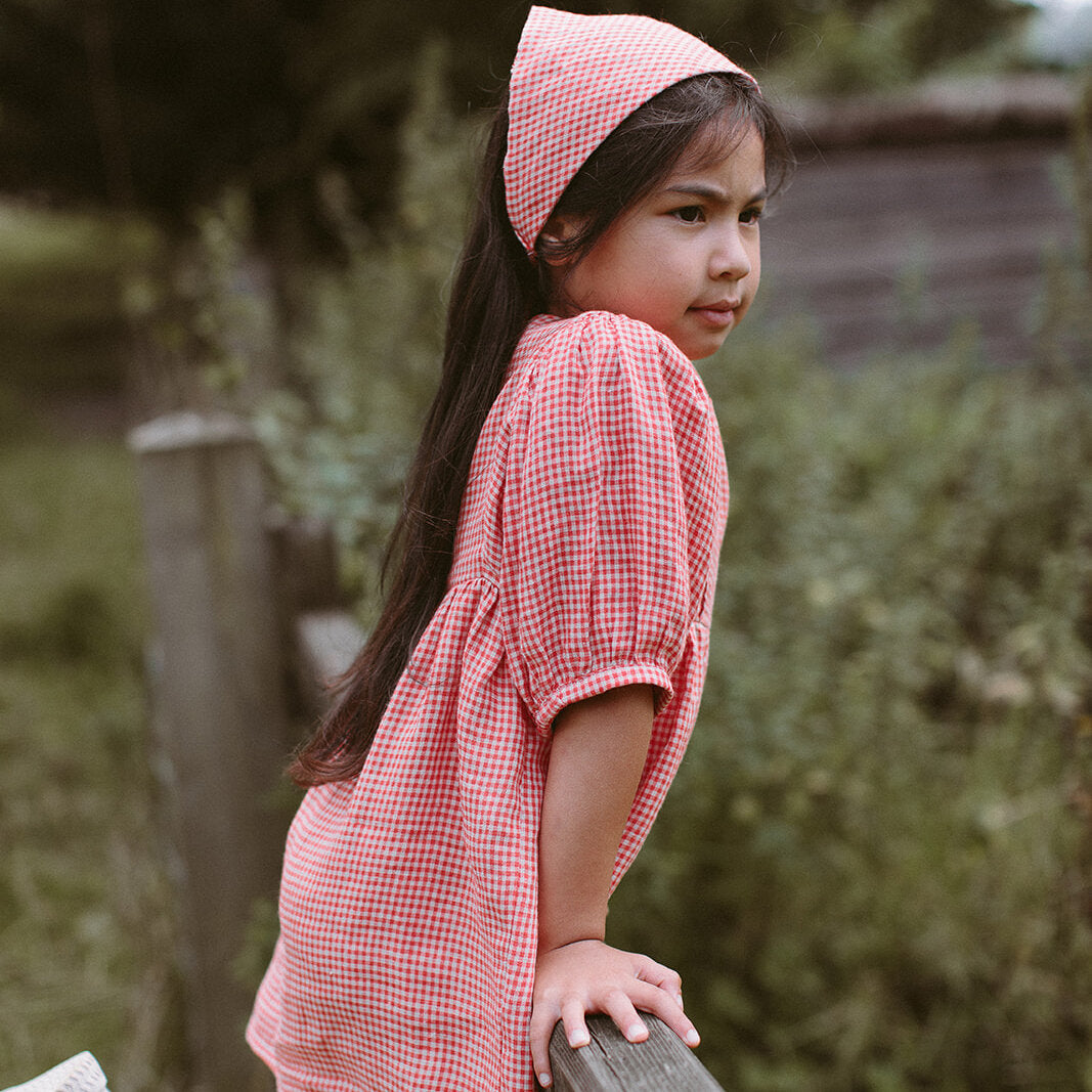 Pat-A-Cake Dress| Strawberry & Oat Mini Check Linen