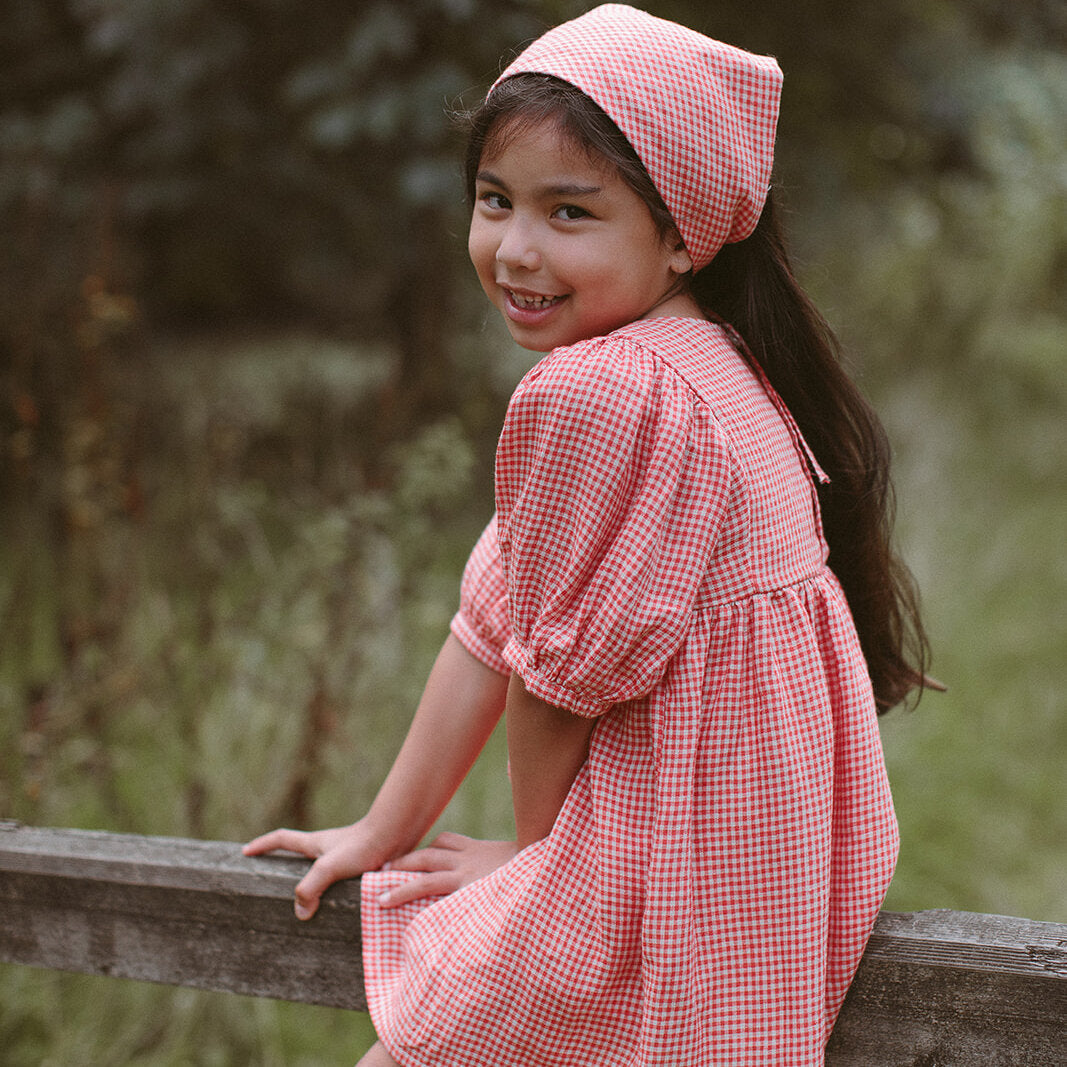 Pat-A-Cake Dress| Strawberry & Oat Mini Check Linen