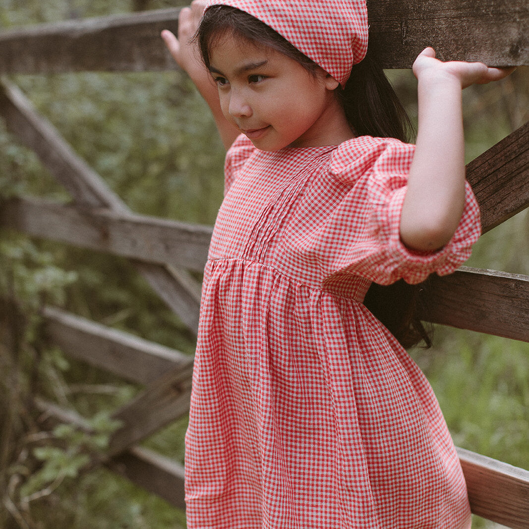 Pat-A-Cake Dress| Strawberry & Oat Mini Check Linen