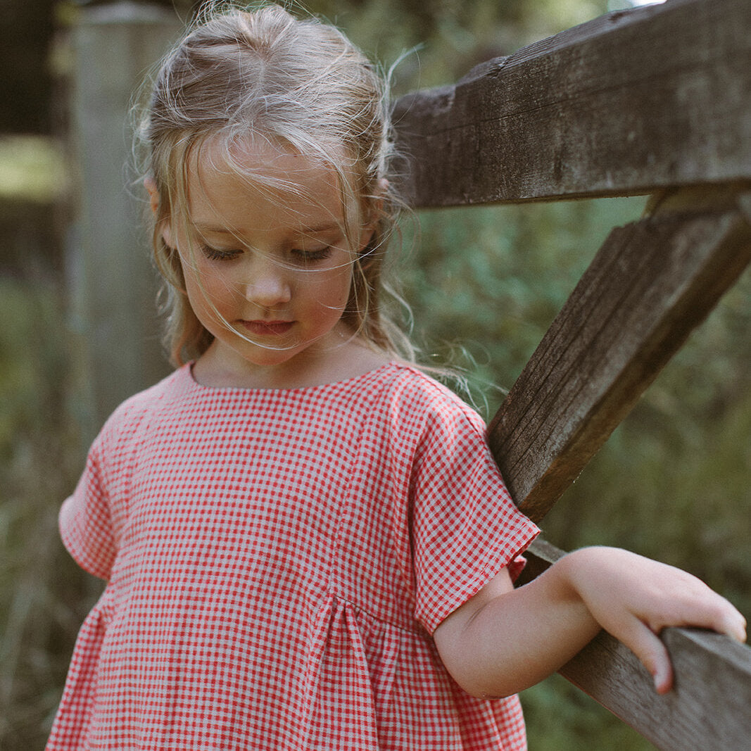 Ring O'Roses Dress| Strawberry & Oat Mini Check Linen