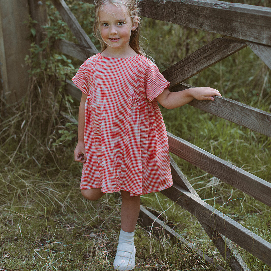 Ring O'Roses Dress| Strawberry & Oat Mini Check Linen