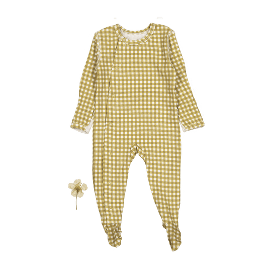 The Printed Snap Romper - Golden Gingham