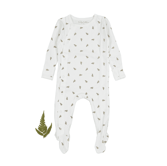 The Printed Snap Romper - White Leaf