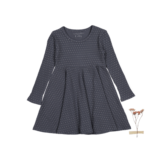 The Printed Long Sleeve Dress - Steel Dot